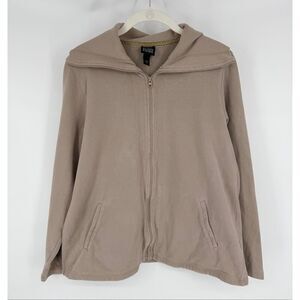 Eileen Fisher Organic Cotton Zip Jacket Funnel Neck Minimalist Beige Women L